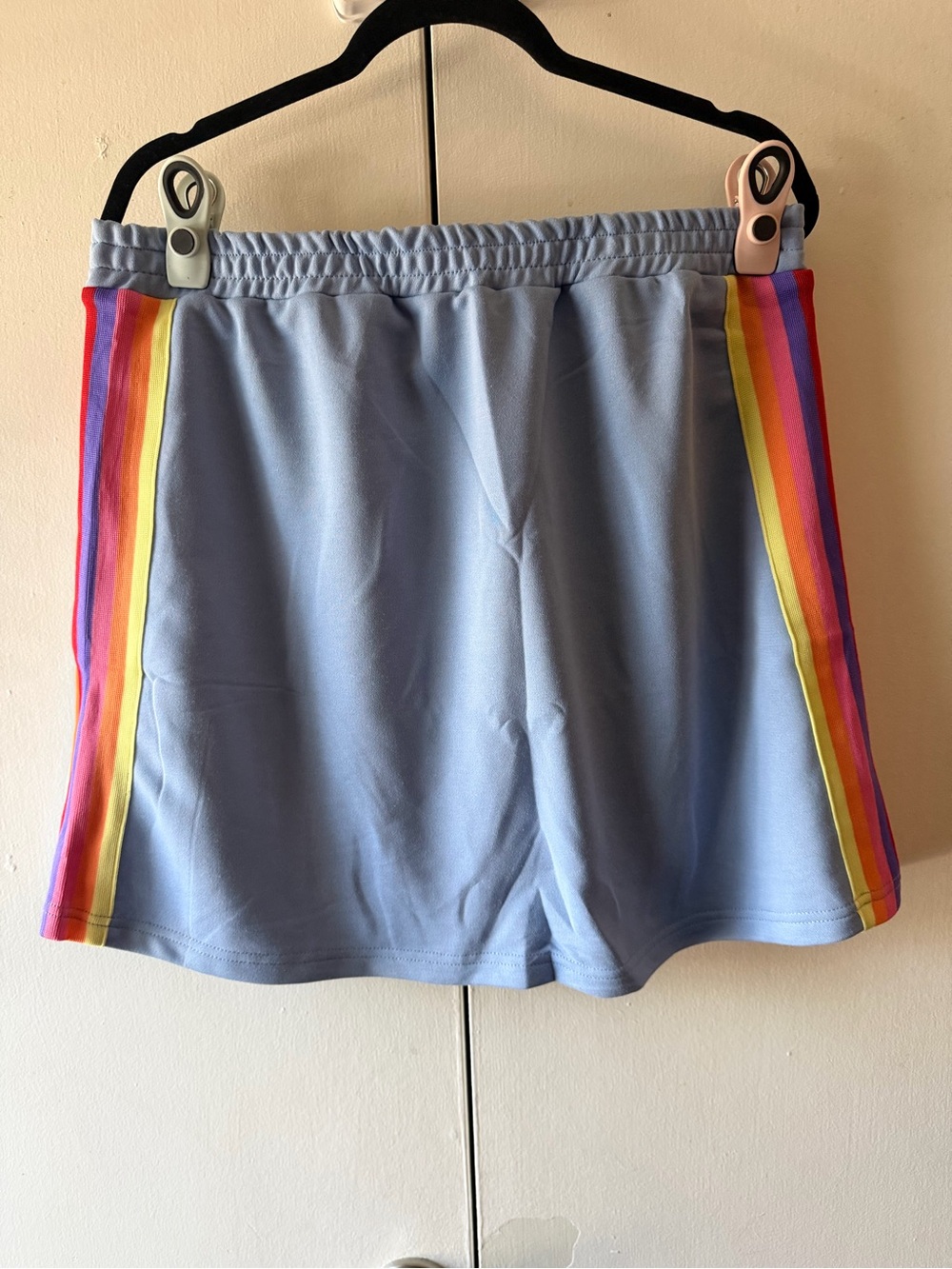 Light Blue Women's Athletic Skirt with Rainbow Side Stripes